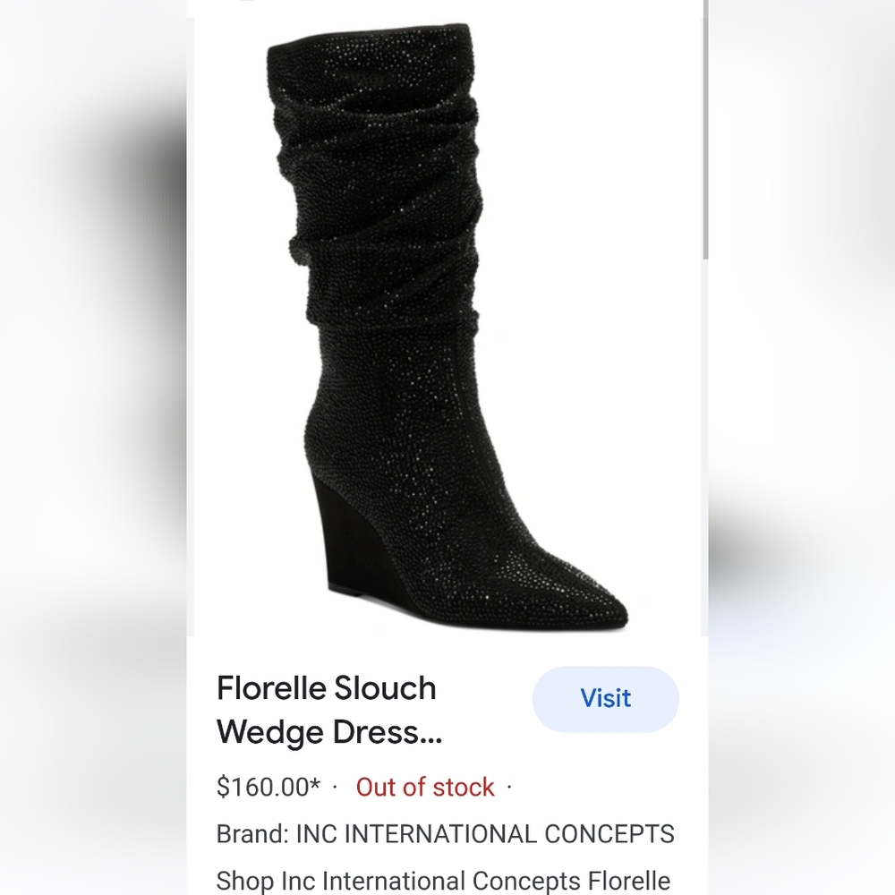 Brand new rhinestone black slouch wedge boots